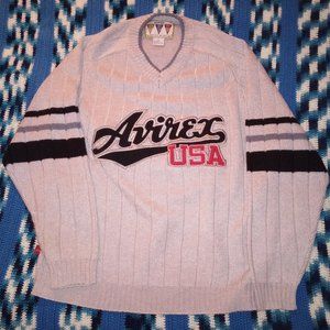 Vintage Avirex USA Varsity V-Neck Gray Sweater, Size 3XL, Pre-Owned